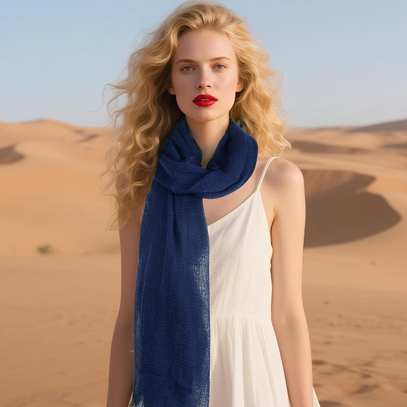 Nydotd Women Summer Cotton Linen Scarf Crinkle Long Beach Shawl Wrap hijab with Fringe - Image 5